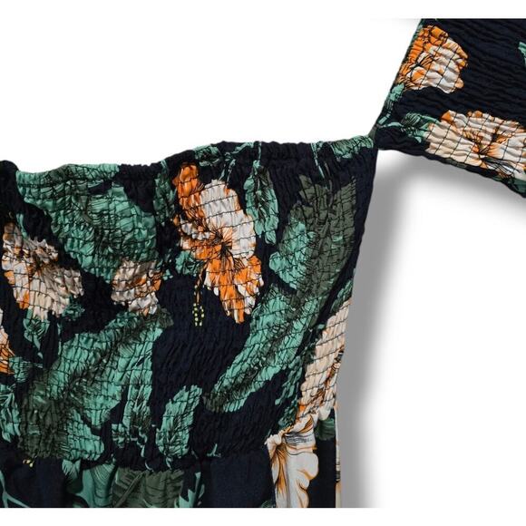 SHEIN vacation Tropical Print Bardot Wrap Maxi Dress Small - Picture 2 of 10